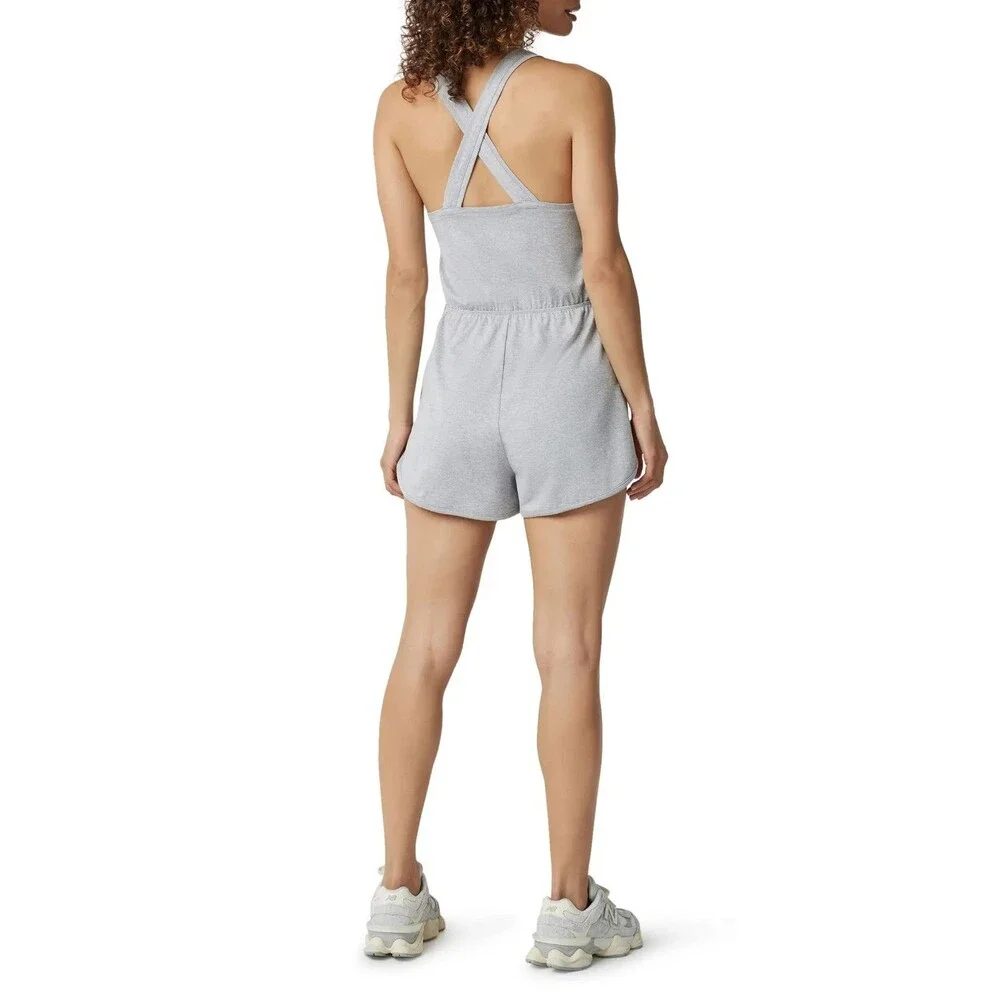 Vuori Halo Retro Romper Pale Heather Grey Soft Stretch Dreamknit Crossback Sz S